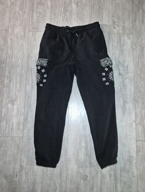 Snoop Dog Black Joggers with Bandana Cargo Panels Sweatpants Y2k